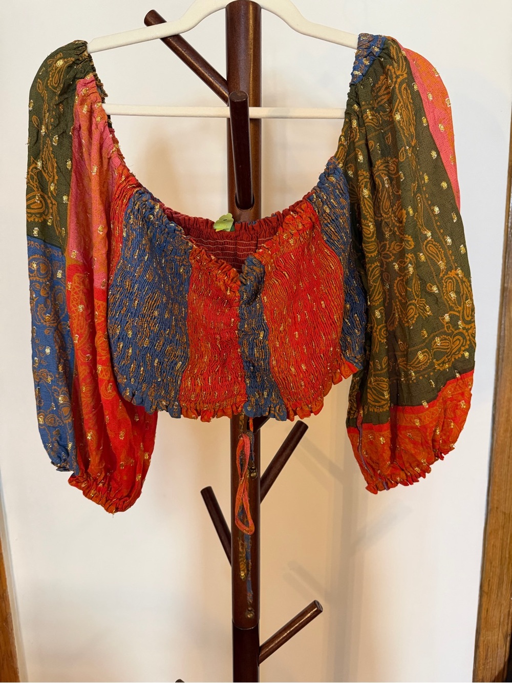 FARM Rio Bandana Dream Smocked Patchwork Crop Top L